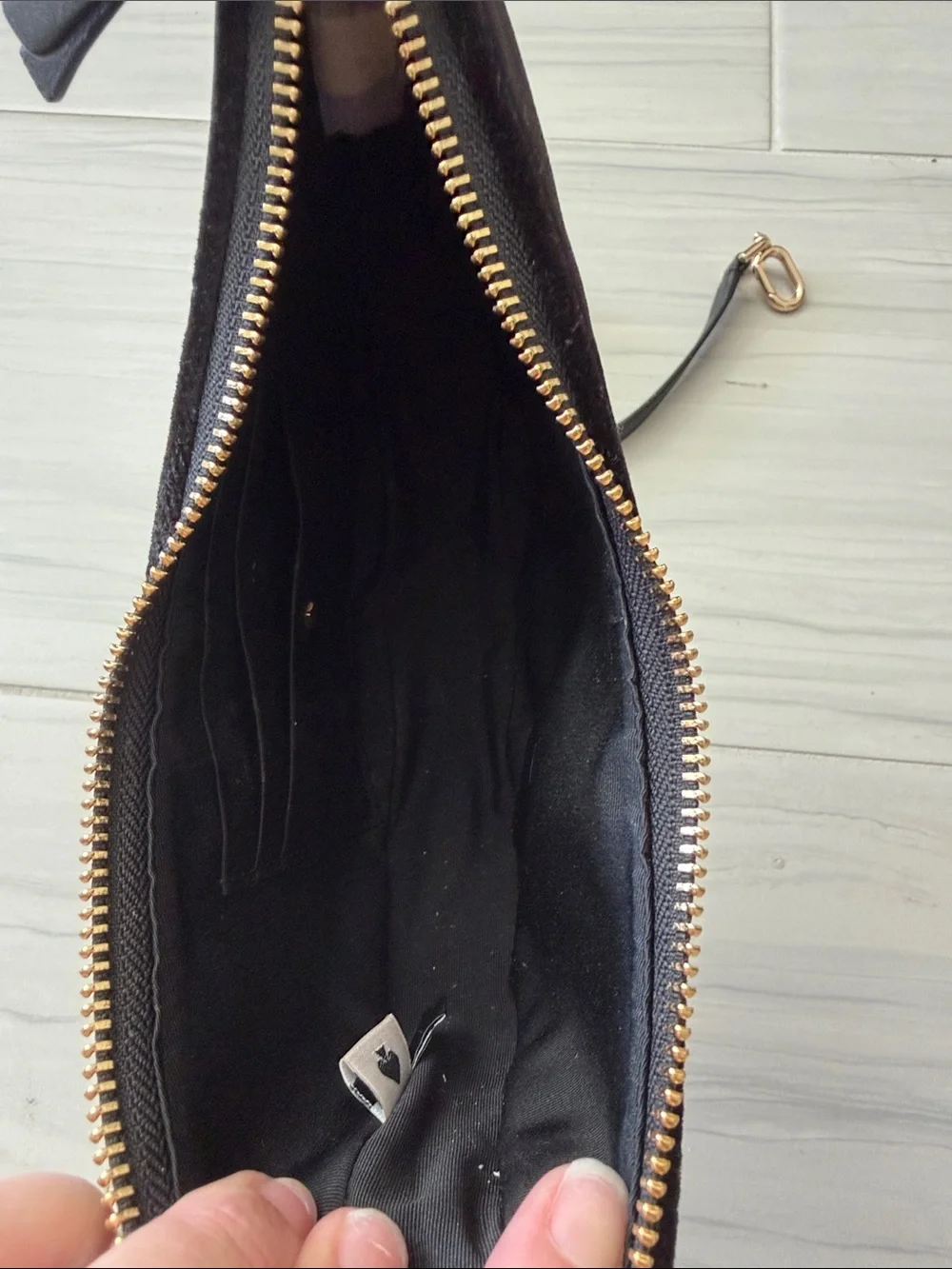 kate spade Black Velvet Crescent Crossbody with Gold Hardware